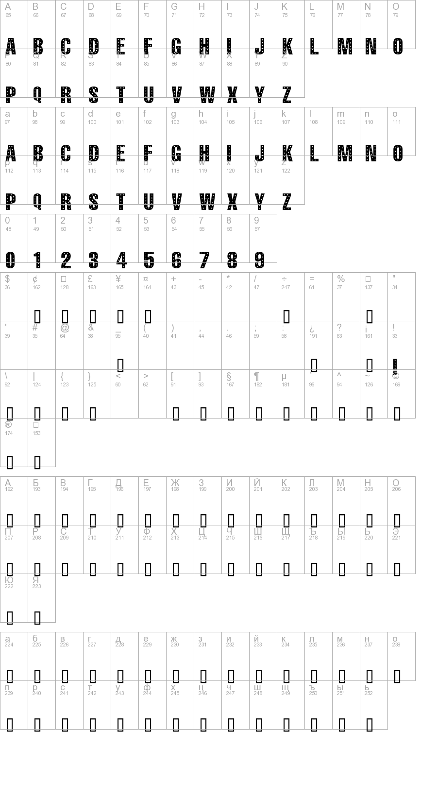 Layout of font 101 StaR StuDDeD